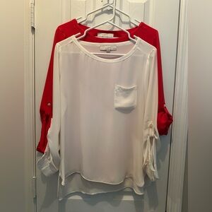2 tops! LOFT Women's Cream Blouse & Orange Blouse with roll up button cuff NWOT